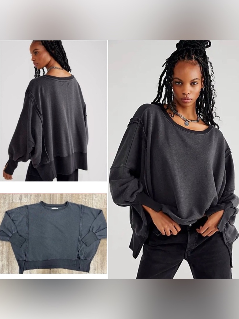 NWT Free People x We The Free Camden Sweatshirt in Washed Black